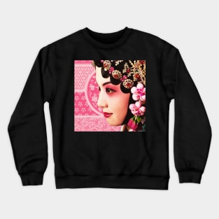 Chinese Opera Star with Blush Pink Traditional Pattern- Hong Kong Retro Crewneck Sweatshirt